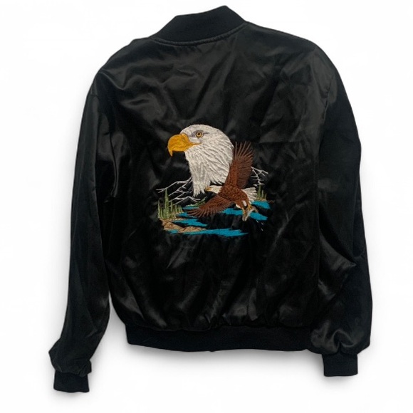 Vintage Jackets & Blazers - Vintage Nemesis Eagle Embroidery Black Bomber Jacket